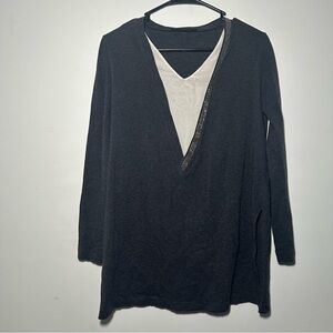 Fabiana Filippi Silk Long Sleeve V-Neck Embellishment Blouse Size XS